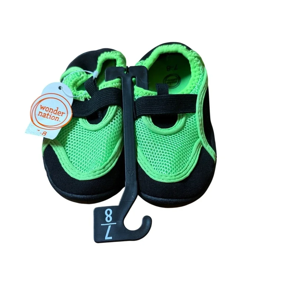 Wonder‎ Nation Water Shoes Kids Neon Green Black Mesh Aqua Socks SIZE 7/8 NWT